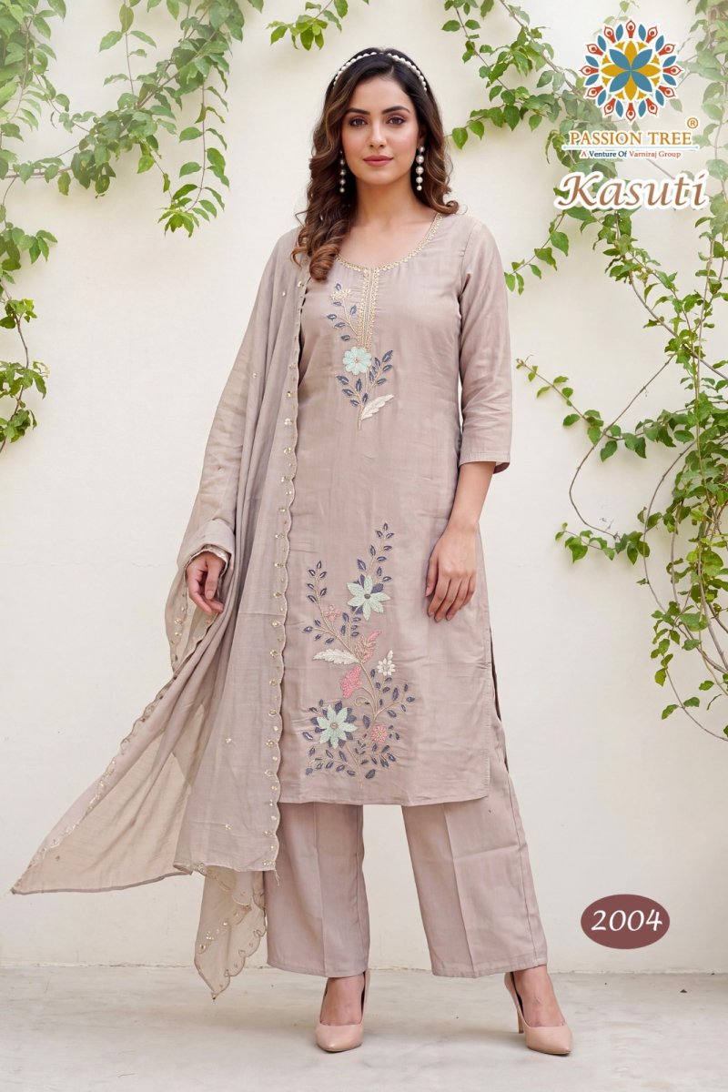 Kasuti Vol 2 By Passion Tree Mal Chanderi Kurti With Bottom Dupatta 
